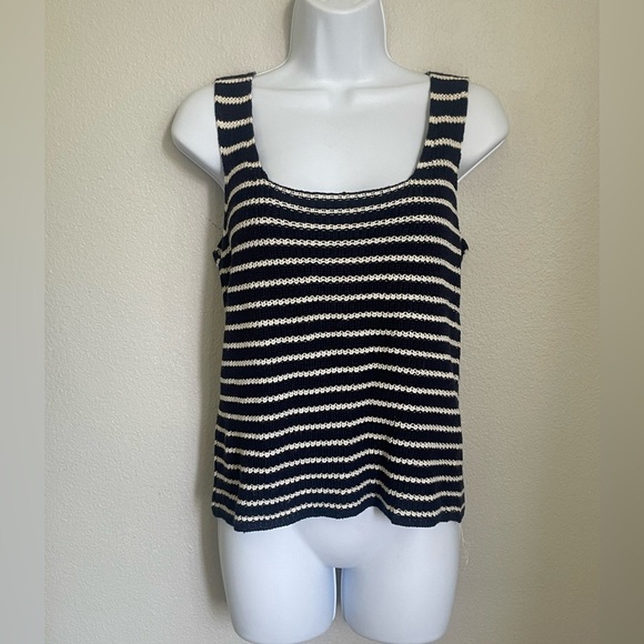 NWT Vintage Partners XL Navy White Striped Knit Tank Top Cotton blend Scoop Neck - Picture 3 of 9